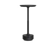 Sort udendørs bordlampe med rund fod og opaliseret skærm