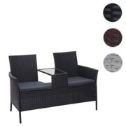 Sort polyrattan havebænk med indbygget sidebord til altan og terrasse