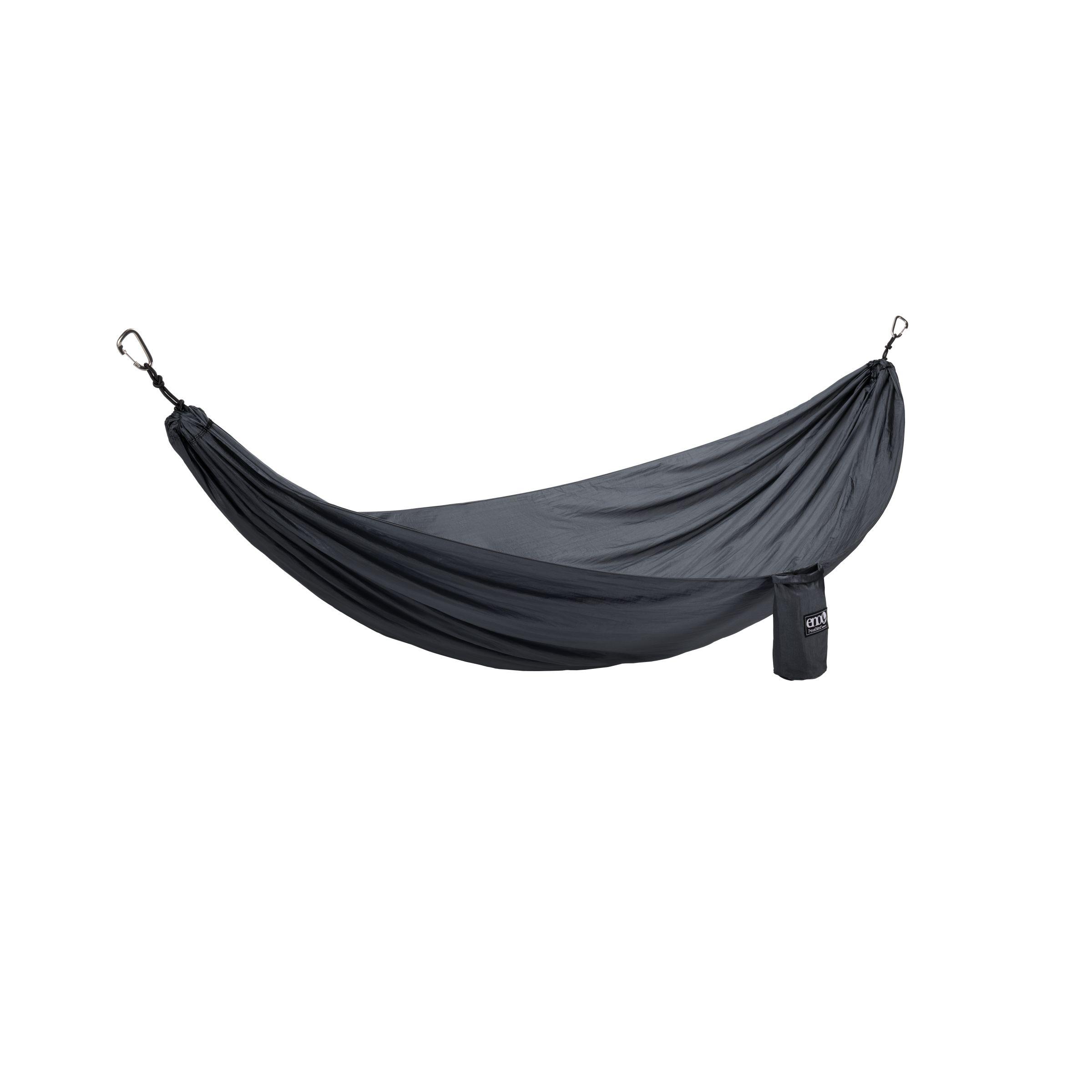 ENO TravelNest hængekøje og ophængsstropper i charcoal pakket i bæretaske