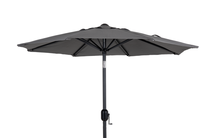Lille grå centerparasol på 2 meter i aluminium med hejs og tilt