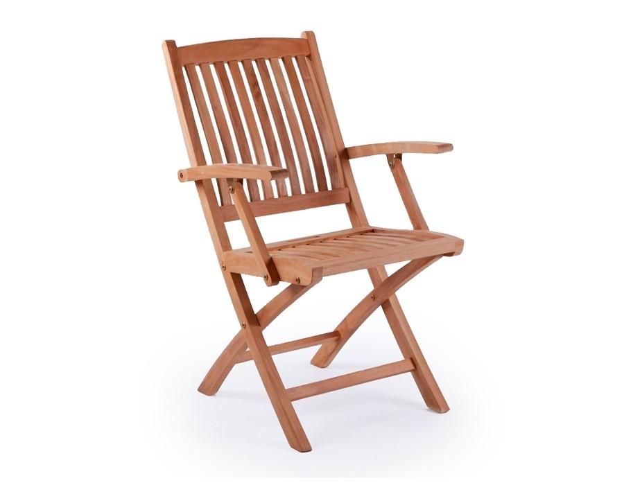 Foldestol i massiv teak med armlæn og klassisk havemøbeldesign
