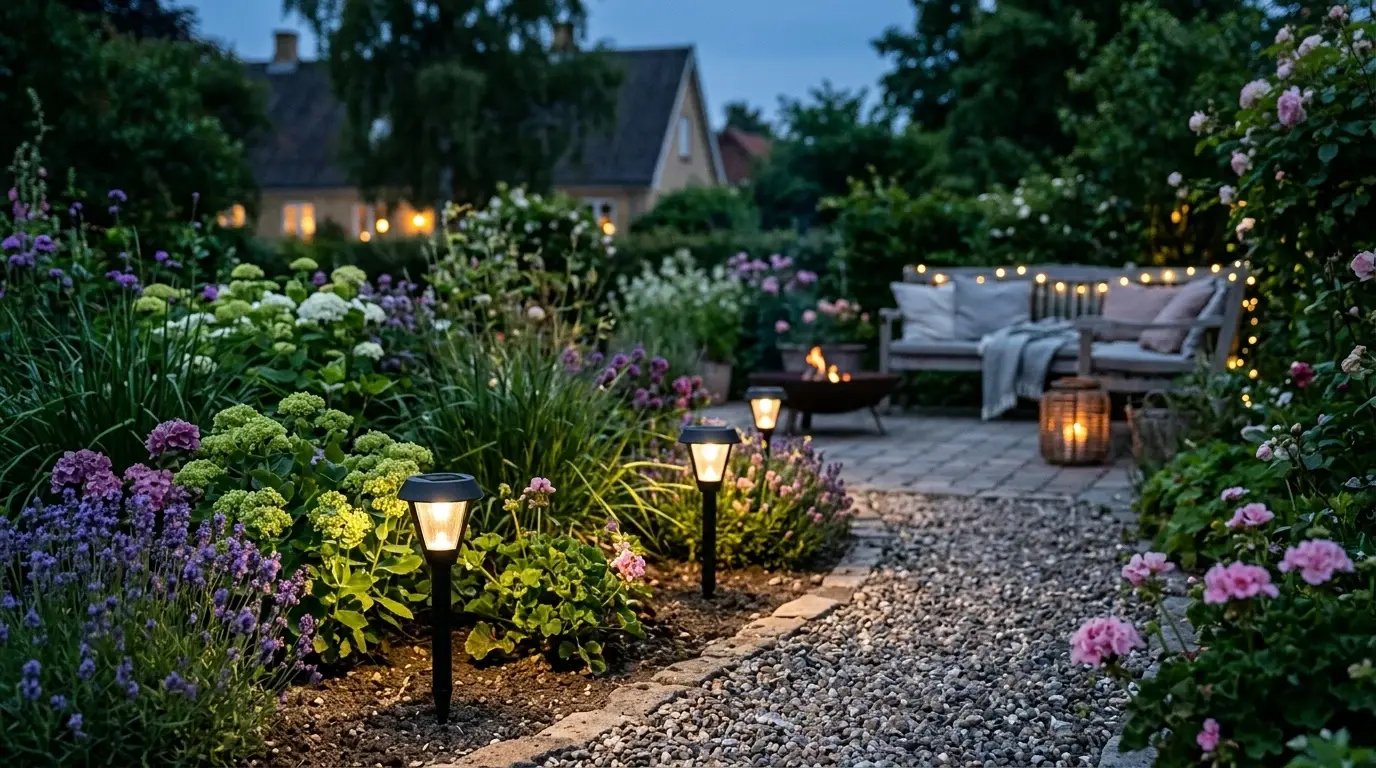 Solcellelamper på spyd i bede og blomsterbede | WOH.dk